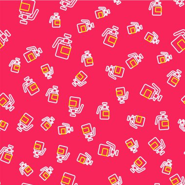 Su için Line Garden spreyi, gübre, kimyasal ikon kırmızı zeminde izole edilmiş pürüzsüz desen. Vektör.