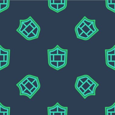 Siber güvenlik duvarı simgesine sahip çizgi kalkanı mavi arka planda izole edilmiş. Veri koruma sembolü. Güvenlik duvarı. Ağ koruması. Vektör.