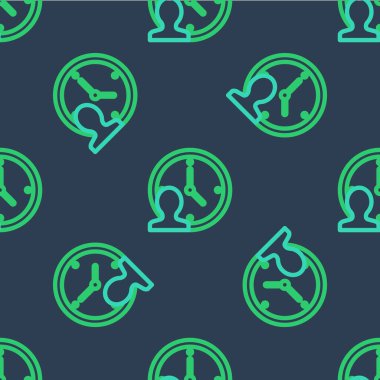 Satır Zaman Yönetimi simgesi mavi arkaplanda kusursuz desen izole etti. Saat ve vites tabelası. Üretkenlik sembolü. Vektör.