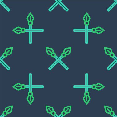 Ortaçağ mızrakları çizgisi mavi arka planda izole edilmiş kusursuz desen. Ortaçağ silahı. Vektör.