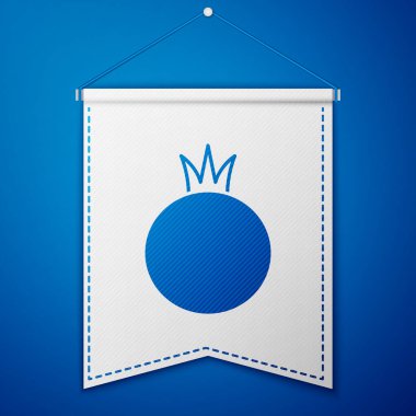 Mavi domates simgesi mavi arkaplanda izole edildi. Beyaz flama şablonu. Vektör.