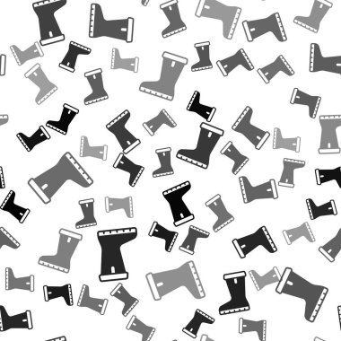 Siyah su geçirmez lastik bot ikonu beyaz arka planda izole edilmiş pürüzsüz desen. Yağmurlu hava, balıkçılık, bahçe işleri için çizme. Vektör.