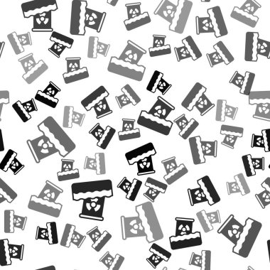 Varil simgesindeki siyah radyoaktif atık beyaz arka planda izole edilmiş kusursuz desen. Sudaki toksik atık kirliliği. Çevre kirliliği. Vektör.