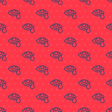 Mavi çizgi göz yaşartıcı ikon kırmızı arkaplanda izole edilmiş pürüzsüz desen. Vektör.