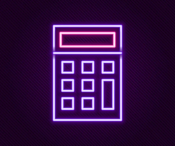Icona Linea Neon Incandescente Calcolatrice Isolata Sfondo Nero Simbolo Contabile — Vettoriale Stock