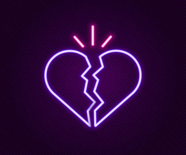 Glowing Neon Line Broken Heart Divorce Icon Isolated Black Background — Stock Vector