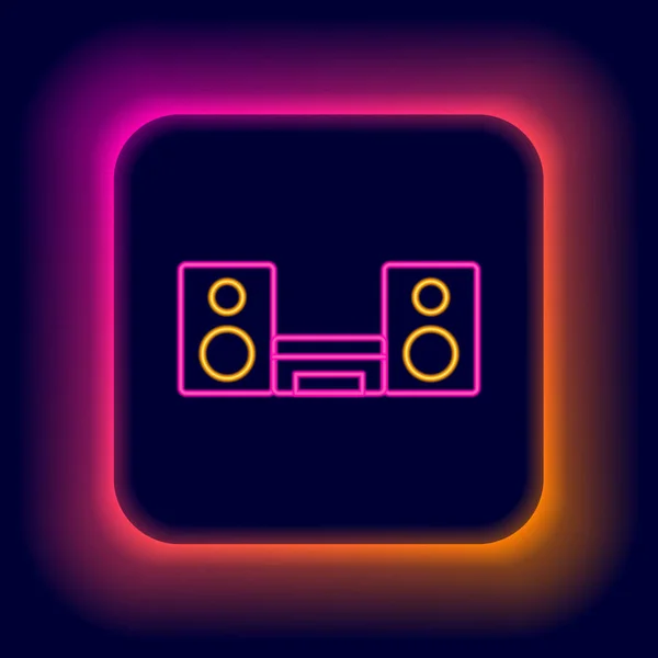 Glowing Neon Line Home Stereo Two Speakers Icon Isolated Black — Stock Vector