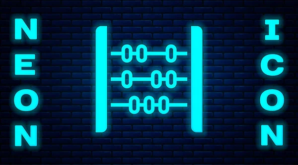 Glödande Neon Abacus Ikon Isolerad Tegelvägg Bakgrund Traditionell Räkningsram Utbildningsskylt — Stock vektor