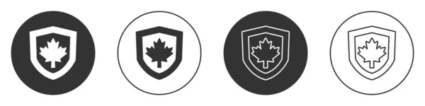 Beyaz Arka Planda Siyah Kanada Bayrağı Var Çember Düğmesi Vektör — Stok Vektör