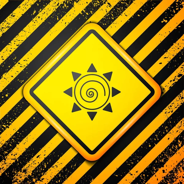 Ikona Černého Slunce Izolovaná Žlutém Pozadí Varovné Znamení Vektor — Stockový vektor