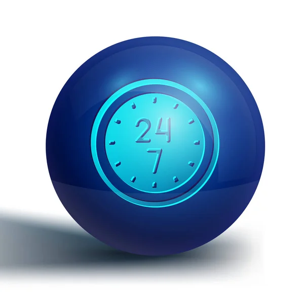 青い時計白い背景に隔離された24時間のアイコン 丸一日アイコン 24時間サービスシンボル 青い丸ボタン ベクトル — ストックベクタ