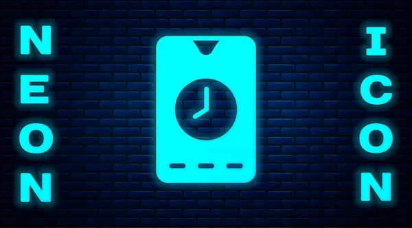 Izzó Neon Alarm Óra App Okostelefon Interfész Ikon Elszigetelt Téglafal — Stock Vector