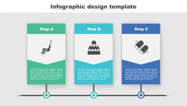 Buz hokeyi sopası, puck Beanie şapkası ve Noel eldiveni. Ticari bilgi şablonu. Vektör.