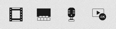 Video Sinema Salonunu Ekran Mikrofonu ve Ekran TV 4k simgesi ile Oynat. Vektör.
