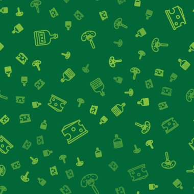 Alkol, rom şişesi, salatalık turşusu ve salatalığı dikişsiz bir çatalla sıraya dizin. Vektör.