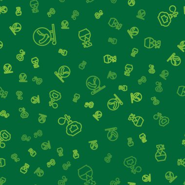 Traş losyonu, tıraş losyonu ve kuaför tabancası sprey şişesiyle kusursuz desenli bir berber dükkanı ayarla. Vektör.