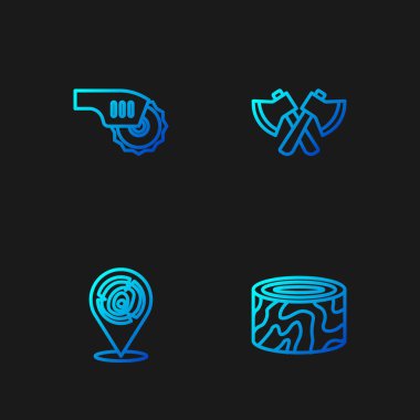 Ağaç kütüğü kütüğü, elektrikli elektrikli testere ve balta. Renk simgeleri. Vektör.