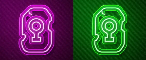 Gloeiende Neon Lijn Magic Rune Pictogram Geïsoleerd Paarse Groene Achtergrond — Stockvector
