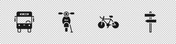 Setzen Sie Das Symbol Für Bus Motorroller Fahrrad Und Straßenverkehrszeichen — Stockvektor