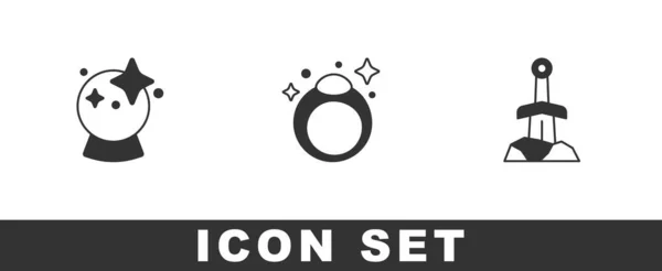 Set Magic Ball Stone Ring Sword Icon Vector — Stock Vector