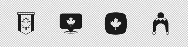 Definir Bandeira Pennant Canadá Folha Bordo Canadense Ícone Chapéu Inverno — Vetor de Stock