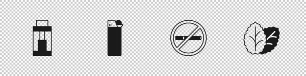 Set Vape Mod Device Accendino Smoking Tobacco Leaf Icon Vettore — Vettoriale Stock