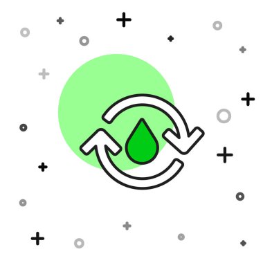 Doldurulmuş ana hatlar temiz su simgesi beyaz arkaplanda izole edildi. İşaret geri dönüşümlü bir damla su. Vektör