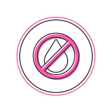 Beyaz arka planda izole edilmiş su damlası yasaklanmış ikon. Su işareti yok. Vektör