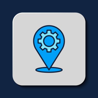 Mavi arkaplanda izole edilmiş dişli simgesi ile doldurulmuş ana hat konumu. Vektör