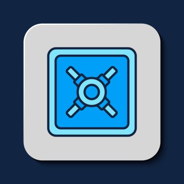 Filled outline Safe icon isolated on blue background. The door safe a bank vault with a combination lock. Reliable Data Protection.  Vector