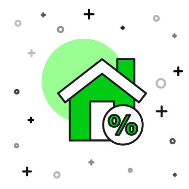 Beyaz arkaplanda izole edilmiş ana hatlı indirimli etiket simgesi ile ev dolduruldu. Evin yüzdesi tabela fiyatı. Emlak evi. Vektör