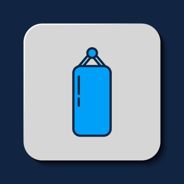 Filled outline Punching bag icon isolated on blue background.  Vector