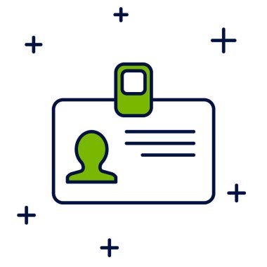 Doldurulmuş kimlik tanımlama simgesi beyaz arkaplanda izole edildi. Sunum için, şirketin kimliği için, reklam için kullanılabilir. Vektör