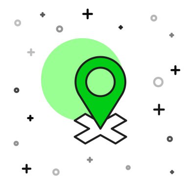 Doldurulmuş Harita iğne simgesi beyaz arkaplanda izole edildi. Navigasyon, işaret, konum, harita, GPS, yön, yer, pusula, arama konsepti. Vektör