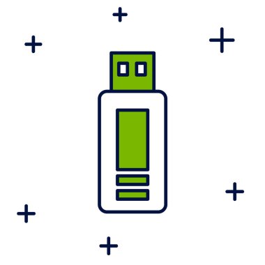 Doldurulmuş USB flash disk simgesi beyaz arkaplanda izole edildi. Vektör