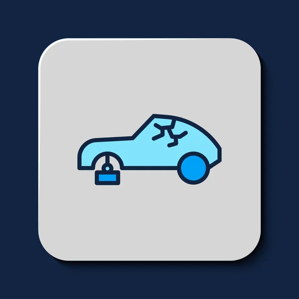 Gefüllte Umrisse Gebrochenes Autosymbol Isoliert Auf Blauem Hintergrund Autopanne Vektor — Stockvektor