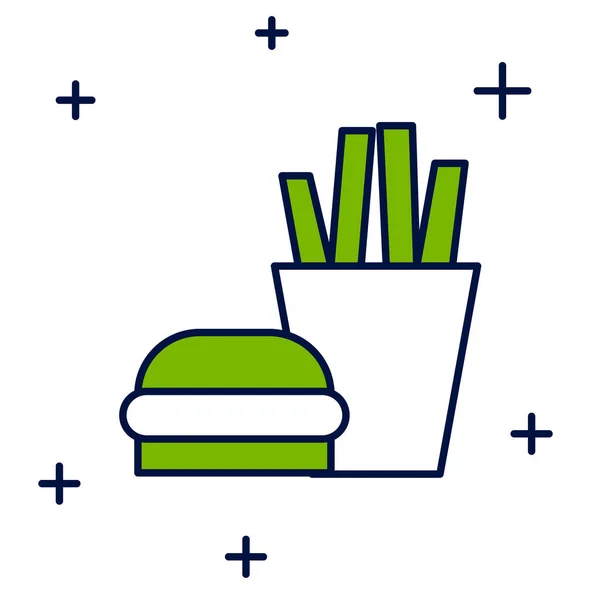 Filled Outline Burger French Fries Carton Package Box Icon Isolated — Image vectorielle