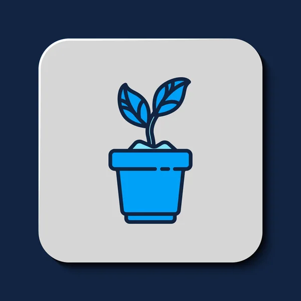 Gevulde Omtrek Plant Pot Icoon Geïsoleerd Blauwe Achtergrond Planten Groeien — Stockvector