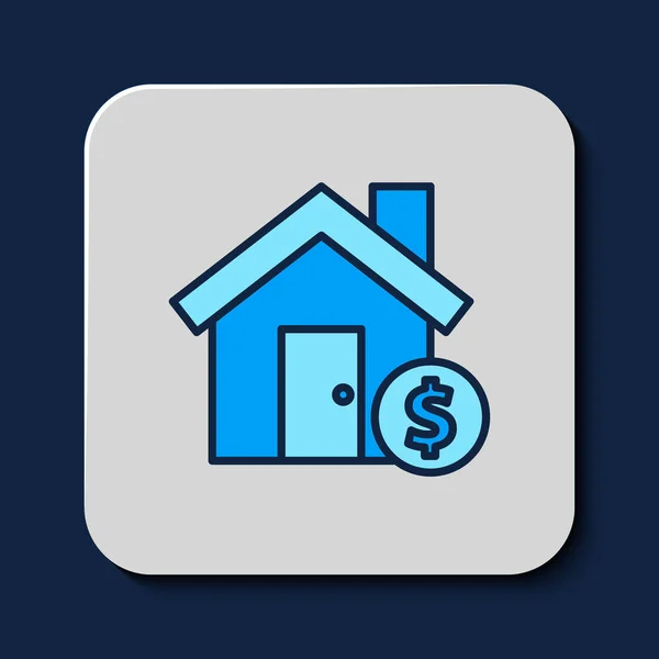 Vyplněný Obrys Dům Ikonou Symbolu Dolaru Izolované Modrém Pozadí Domov — Stockový vektor