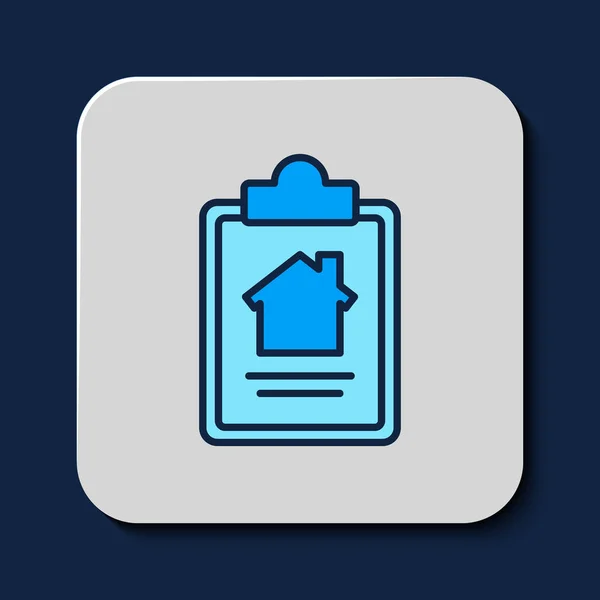 Filled Outline House Contract Icon Isolated Blue Background Contract Creation — Vetor de Stock