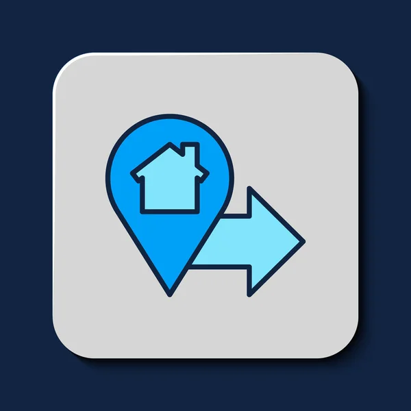 Esboço Preenchido Mapa Ponteiro Com Ícone Casa Isolado Fundo Azul — Vetor de Stock