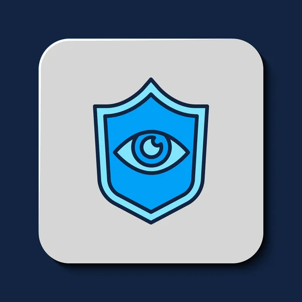 Заполненный Контур Щит Значок Глаза Изолированы Синем Фоне Безопасность Безопасность — стоковый вектор
