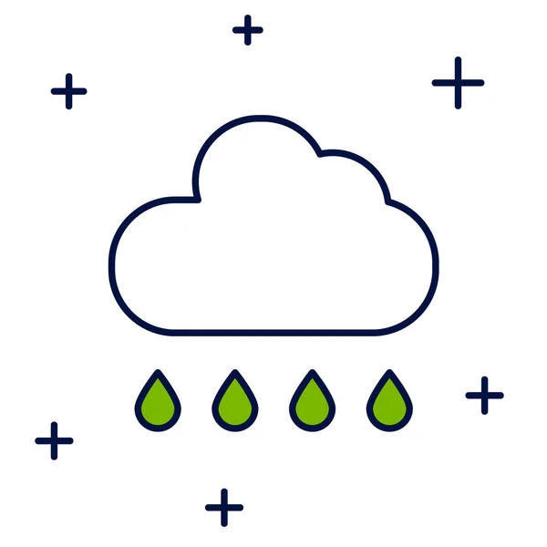 Profilo Riempito Nuvola Con Icona Pioggia Isolata Sfondo Bianco Pioggia — Vettoriale Stock