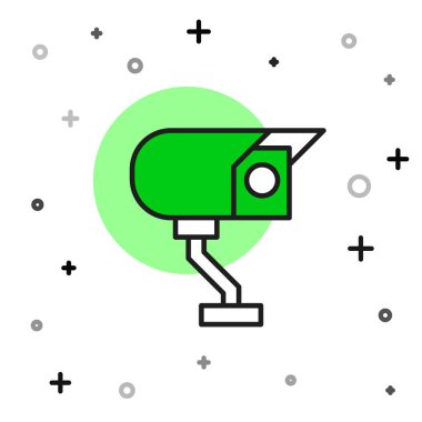 Beyaz arkaplanda izole edilmiş ana hatlı güvenlik kamerası simgesi. Vektör