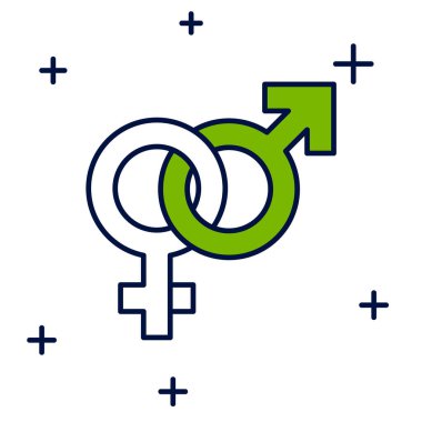 Doldurulmuş cinsiyet simgesi beyaz arkaplanda izole edildi. Erkek ve kadın sembolleri. Seks sembolü. Vektör.