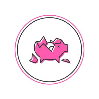 Kırık domuz kumbarası simgesi beyaz arka planda izole edilmiş. Tasarruf ya da para birikimi, yatırım. Vektör.