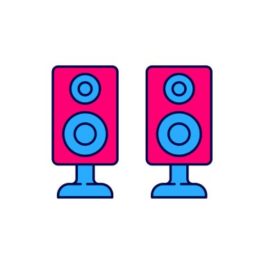 Doldurulmuş Stereo hoparlör simgesi beyaz arkaplanda izole edildi. Ses sistemi hoparlörleri. Müzik ikonu. Müzikal sütun hoparlörü. Vektör.