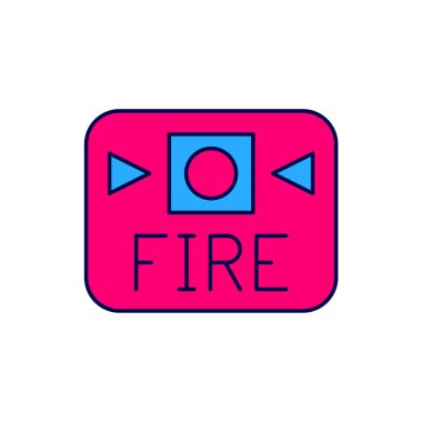 Beyaz arkaplanda izole edilmiş ana hatlı yangın alarm sistemi simgesi. Yangın güvenlik kutusunu çek. Vektör.