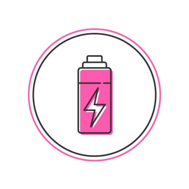 Doldurulmuş Batarya simgesi beyaz arkaplanda izole edildi. Şimşek sembolü. Vektör.