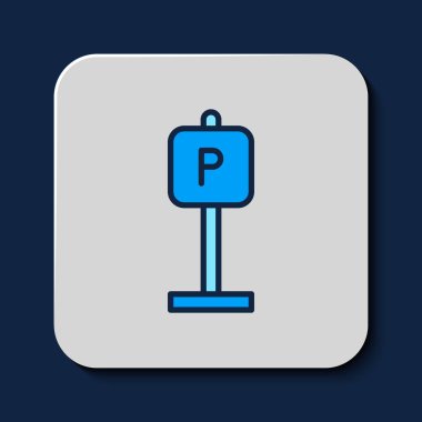Filled outline Parking icon isolated on blue background. Street road sign. Vector.